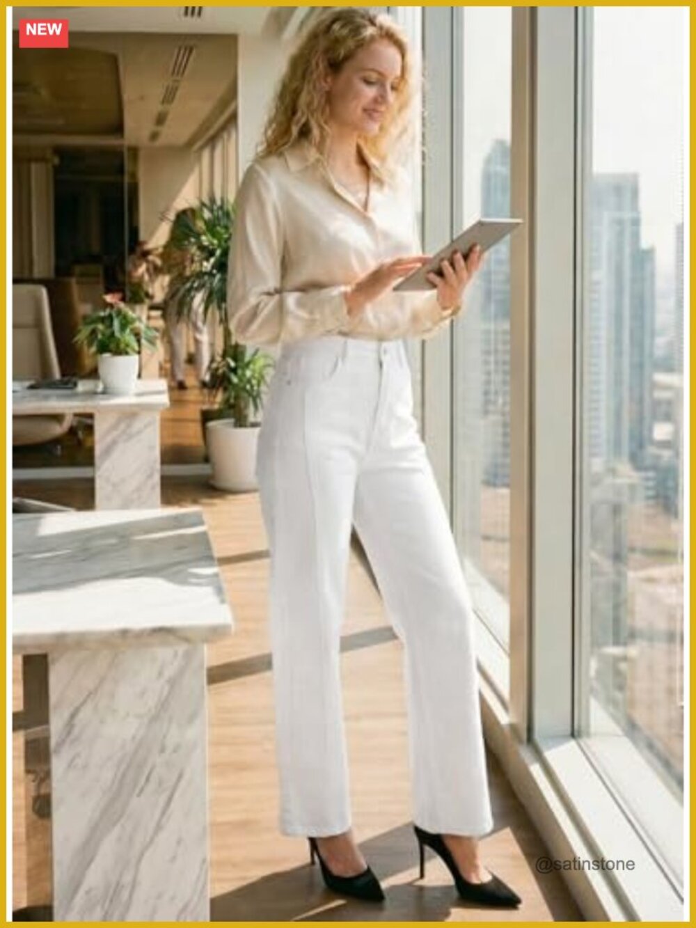High Waisted Wide Leg Jeans Front Seam Straight Denim Pants - Picture 4 of 6